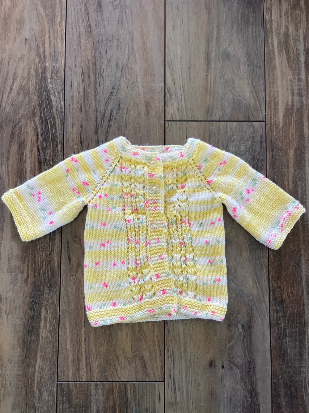 Hand-Knitted Yellow and White Striped Baby Cardigan NEW girls size 6-12 months